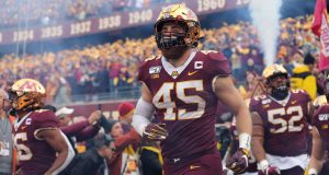 MINNEAPOLIS, MN - NOVEMBER 09: Carter Coughlin #45 of the Minnesota Golden Gophers takes the field against the Penn State Nittany Lions at TCFBank Stadium on November 9, 2019 in Minneapolis, Minnesota.