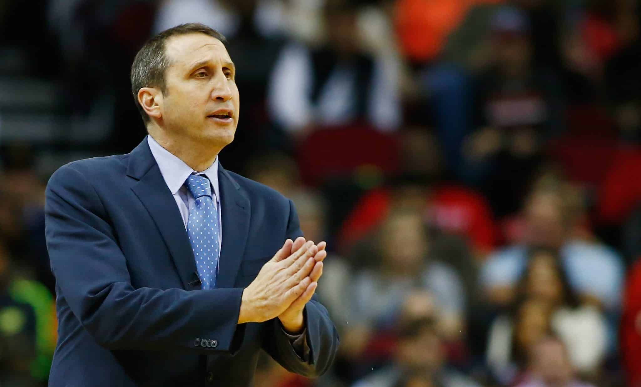 HOUSTON, TX - JANUARY 15: Head coach David Blatt of the Cleveland Cavaliers watches the play on the court during their game against the Houston Rockets at the Toyota Center on January 15, 2016 in Houston, Texas.