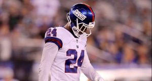 EAST RUTHERFORD, NJ - OCTOBER 11: Eli Apple #24 of the New York Giants reacts in the fourth quarter against the Philadelphia Eagles on October 11,2018 at MetLife Stadium in East Rutherford, New Jersey.