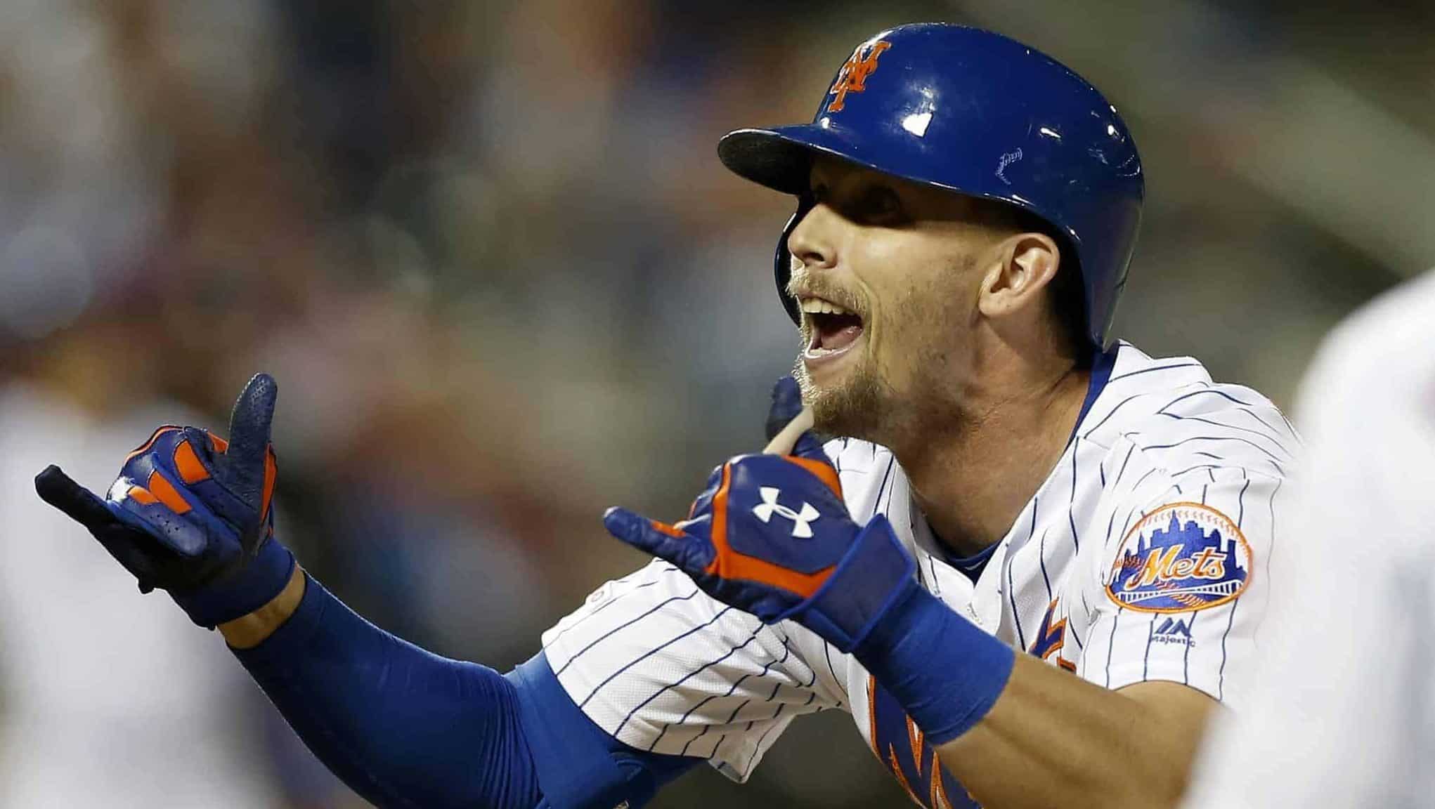 NEW YORK, NEW YORK - JUNE 30: Jeff McNeil #6 of the New York Mets reacts after his eighth inning two RBI single against the Atlanta Braves at Citi Field on June 30, 2019 in New York City.