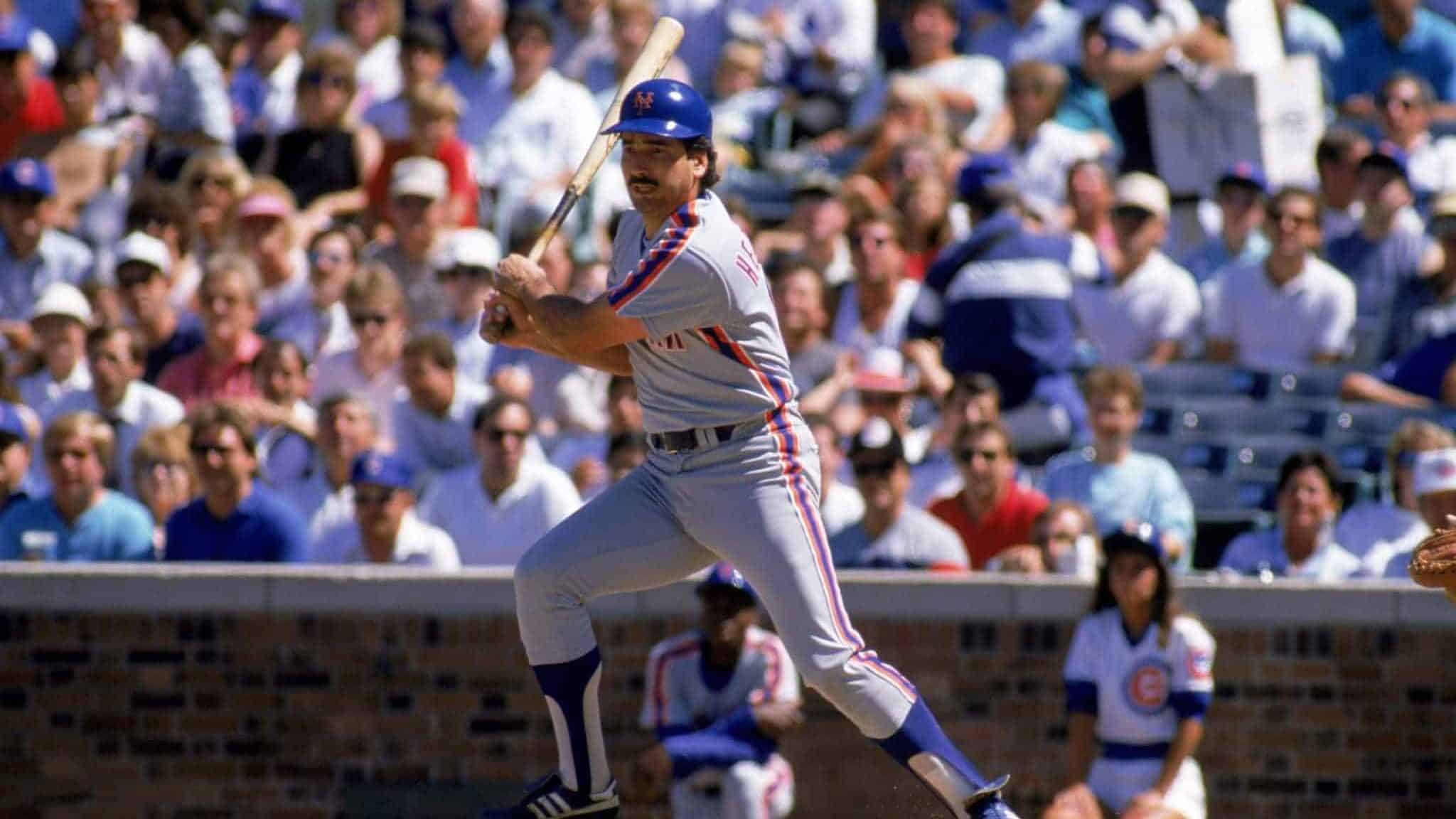 CHICAGO - 1988: First baseman Keith Hernandez #17 of the New York Mets swings during a 1988 game against the Chicago Cubs at Wrigley Field in Chicago, Illinois.
