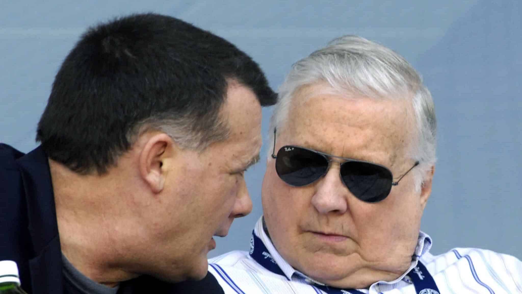 TAMPA, FL - APRIL 01: Owner George Steinbrenner of the New York Yankees talks with his son, Hank, against the Philadelphia Phillies at George Steinbrenner Field April 1, 2009 in Tampa, Florida.