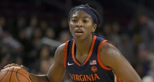 Virginia Cavaliers guard Jocelyn Willoughby dribbles the ball while playing the USC Trojans during an NCAA women's basketball game on Saturday, Nov. 9, 2019, in Los Angeles.