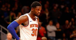 ATLANTA, GEORGIA - FEBRUARY 09: Julius Randle #30 of the New York Knicks reacts in the first overtime against the Atlanta Hawks at State Farm Arena on February 09, 2020 in Atlanta, Georgia. NOTE TO USER: User expressly acknowledges and agrees that, by downloading and/or using this photograph, user is consenting to the terms and conditions of the Getty Images License Agreement.