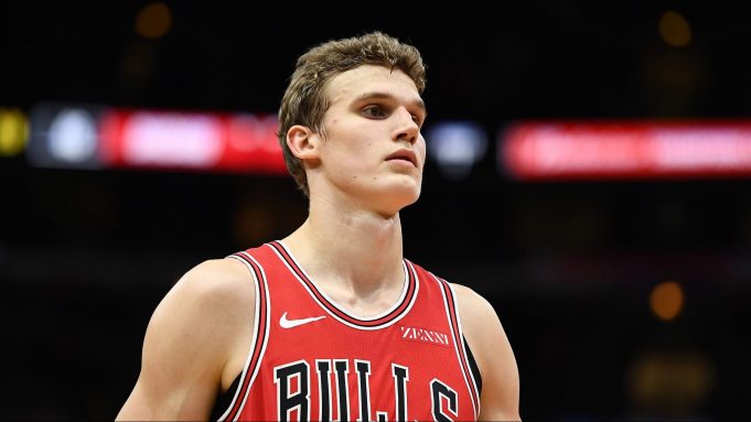 CHICAGO, ILLINOIS - OCTOBER 26: Lauri Markkanen #24 of the Chicago Bulls walks to the baseline during a game against the Toronto Raptors at United Center on October 26, 2019 in Chicago, Illinois. NOTE TO USER: User expressly acknowledges and agrees that, by downloading and or using this photograph, User is consenting to the terms and conditions of the Getty Images License Agreement.
