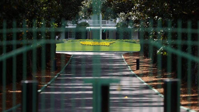 AUGUSTA, GEORGIA - MARCH 30: The gates are locked at the entrance of Magnolia Lane that leads to the clubhouse of Augusta National as the coronavirus pandemic causes closures of venues and nonessential businesses on March 30, 2020 in Augusta, Georgia. The Masters Tournament, the Augusta National Women’s Amateur and the Drive, Chip and Putt National Finals has been postponed due to the coronavirus (COVID-19) outbreak.