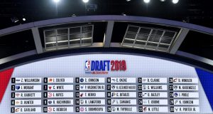 NEW YORK, NEW YORK - JUNE 20: The first round draft board is seen during the 2019 NBA Draft at the Barclays Center on June 20, 2019 in the Brooklyn borough of New York City. NOTE TO USER: User expressly acknowledges and agrees that, by downloading and or using this photograph, User is consenting to the terms and conditions of the Getty Images License Agreement.