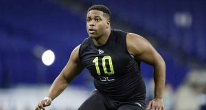 New York Jets' offensive lineman Cam Clark at the 2020 NFL Scouting Combine
