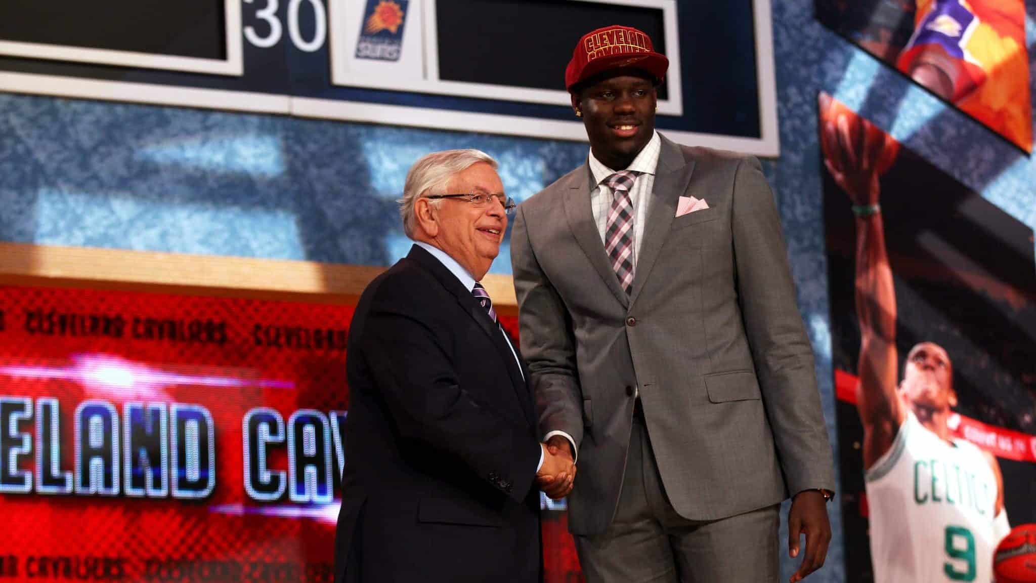 NEW YORK, NY - JUNE 27: Anthony Bennett of UNLV poses for a photo with NBA Commissioner David Stern after Bennett was drafted #1 overall in the first round by the Cleveland Cavaliers during the 2013 NBA Draft at Barclays Center on June 27, 2013 in in the Brooklyn Bourough of New York City. NOTE TO USER: User expressly acknowledges and agrees that, by downloading and/or using this Photograph, user is consenting to the terms and conditions of the Getty Images License Agreement.