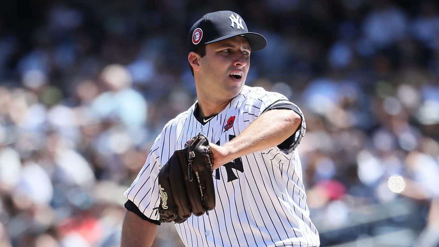 NEW YORK, NEW YORK - MAY 27: David Hale #75 of the New York Yankees pitches against the San Diego Padres during their game at Yankee Stadium on May 27, 2019 in New York City.