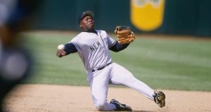 5 Apr 1997: Infielder Charlie Hayes of the New York Yankees throws the ball during a game against the Oakland Athletics at the Oakland Alameda County Stadium in Oakland, California. The Athletics won the game 5-4.