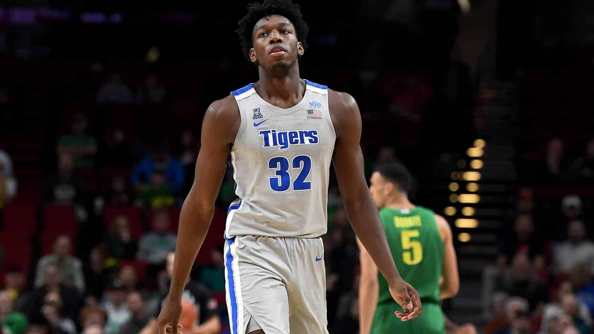 PORTLAND, OREGON - NOVEMBER 12: James Wiseman #32 of the Memphis Tigers walks up court during the first half of the game against the Oregon Ducks between the Oregon Ducks and Memphis Grizzlies at Moda Center on November 12, 2019 in Portland, Oregon.