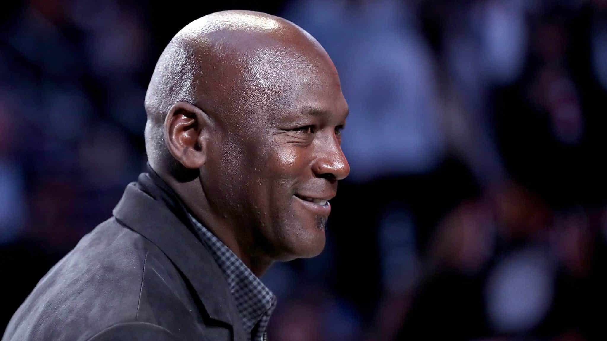 CHARLOTTE, NORTH CAROLINA - FEBRUARY 17: Michael Jordan, owner of the Charlotte Hornets, takes part in a ceremony honoring the 2020 NBA All-Star game during a break in play as Team LeBron take on Team Giannis in the fourth quarter during the NBA All-Star game as part of the 2019 NBA All-Star Weekend at Spectrum Center on February 17, 2019 in Charlotte, North Carolina. Team LeBron won 178-164. NOTE TO USER: User expressly acknowledges and agrees that, by downloading and/or using this photograph, user is consenting to the terms and conditions of the Getty Images License Agreement.