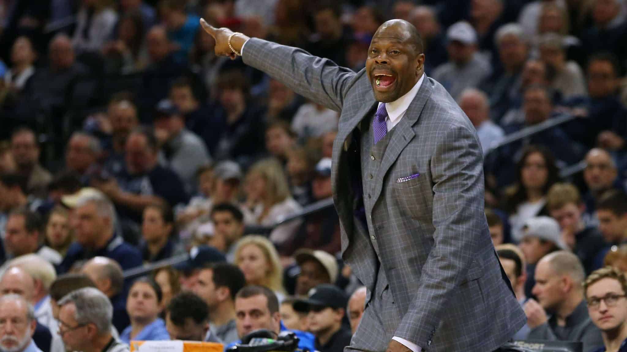 PHILADELPHIA, PA - JANUARY 11: Head coach Patrick Ewing of the Georgetown Hoyas signals to his team against the Villanova Wildcats during the second half of a college basketball game at Wells Fargo Center on January 11, 2020 in Philadelphia, Pennsylvania. Villanova defeated Georgetown 80-66.