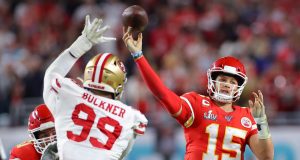 MIAMI, FLORIDA - FEBRUARY 02: Patrick Mahomes #15 of the Kansas City Chiefs throws a pass against the San Francisco 49ers during the fourth quarter in Super Bowl LIV at Hard Rock Stadium on February 02, 2020 in Miami, Florida.