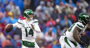 ORCHARD PARK, NY - DECEMBER 29: Sam Darnold #14 of the New York Jets passes the ball during the first quarter against the Buffalo Bills at New Era Field on December 29, 2019 in Orchard Park, New York.