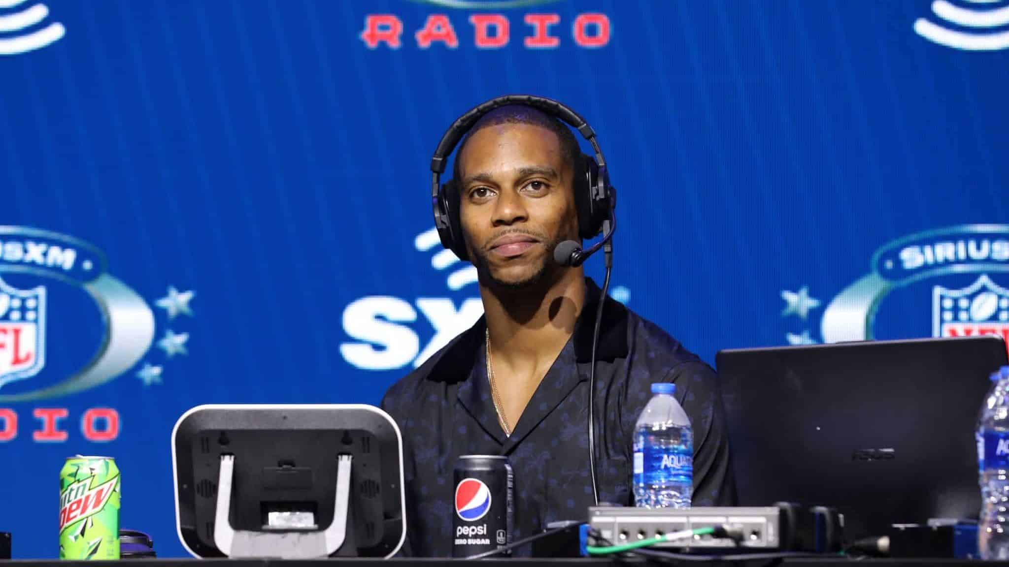 MIAMI, FLORIDA - JANUARY 29: Former NFL player Victor Cruz speaks onstage during day 1 with SiriusXM at Super Bowl LIV on January 29, 2020 in Miami, Florida.