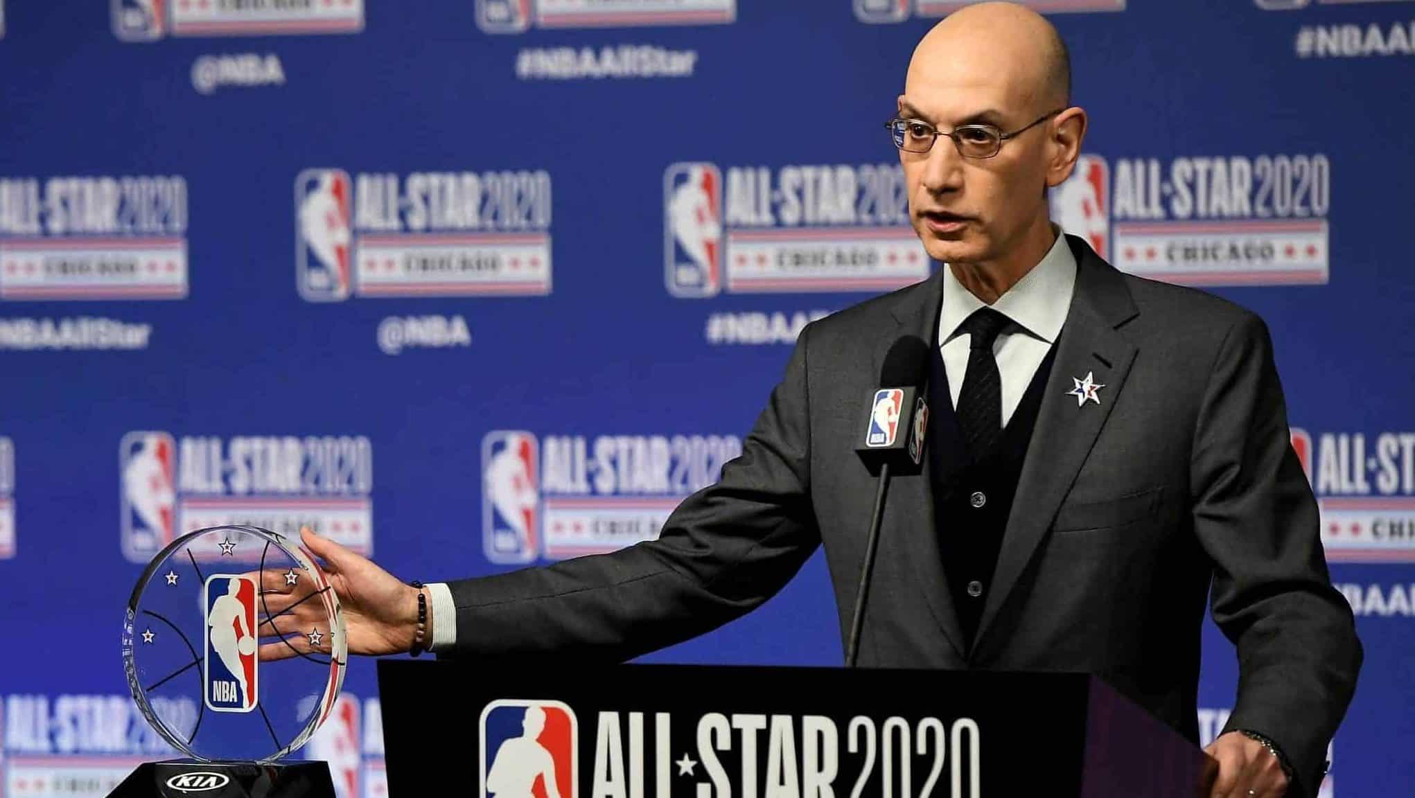CHICAGO, ILLINOIS - FEBRUARY 15: NBA Commissioner Adam Silver speaks to the media during a press conference at the United Center on February 15, 2020 in Chicago, Illinois.