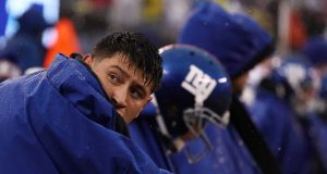 EAST RUTHERFORD, NEW JERSEY - DECEMBER 16: Aldrick Rosas #2 of the New York Giants looks on against the Tennessee Titans during their game at MetLife Stadium on December 16, 2018 in East Rutherford, New Jersey.