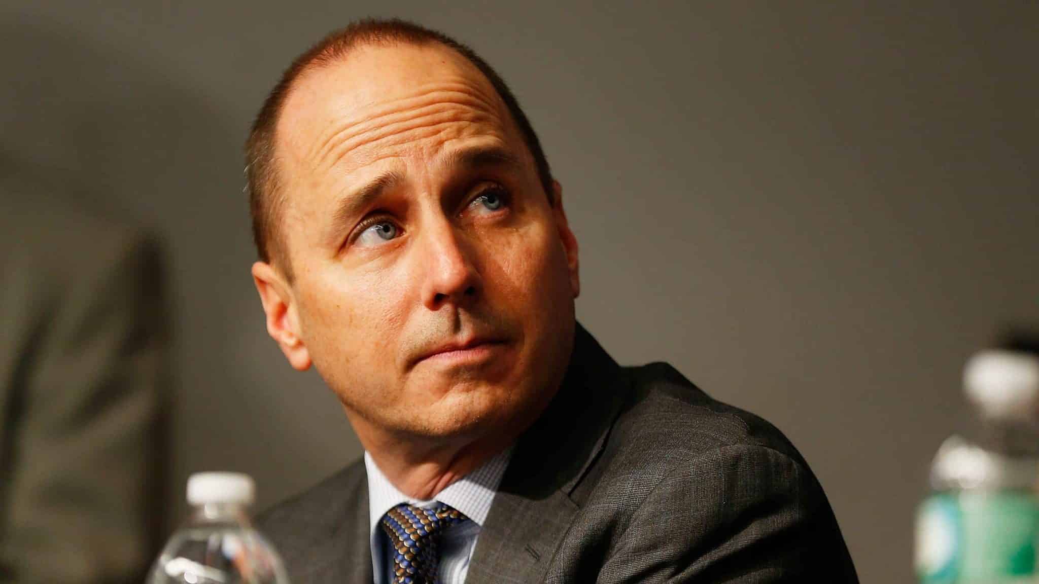 NEW YORK, NY - DECEMBER 20: General Manager Brian Cashman looks on during Carlos Beltran's introductory press conference at Yankee Stadium on December 20, 2013 in the Bronx borough of New York City.