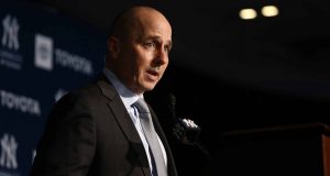 NEW YORK, NEW YORK - DECEMBER 18: New York Yankee general manager Brian Cashman speaks to the media during the New York Yankees press conference to introduce Gerrit Cole at Yankee Stadium on December 18, 2019 in New York City.