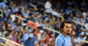 GREENSBORO, NORTH CAROLINA - MARCH 11: Cole Anthony #2 of the North Carolina Tar Heels looks on during their game against the Syracuse Orange in the second round of the 2020 Men's ACC Basketball Tournament at Greensboro Coliseum on March 11, 2020 in Greensboro, North Carolina.