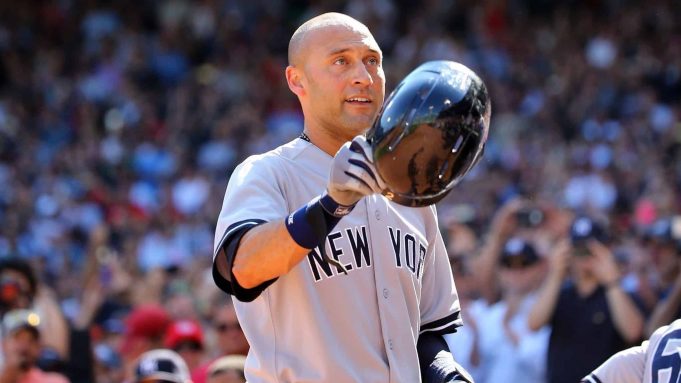 BOSTON, MA - SEPTEMBER 28: Derek Jeter #2 of the New York Yankees acknowledges the crowd after hitting a single for his last career at bat in the third inning against the Boston Red Sox during the last game of the season at Fenway Park on September 28, 2014 in Boston, Massachusetts.