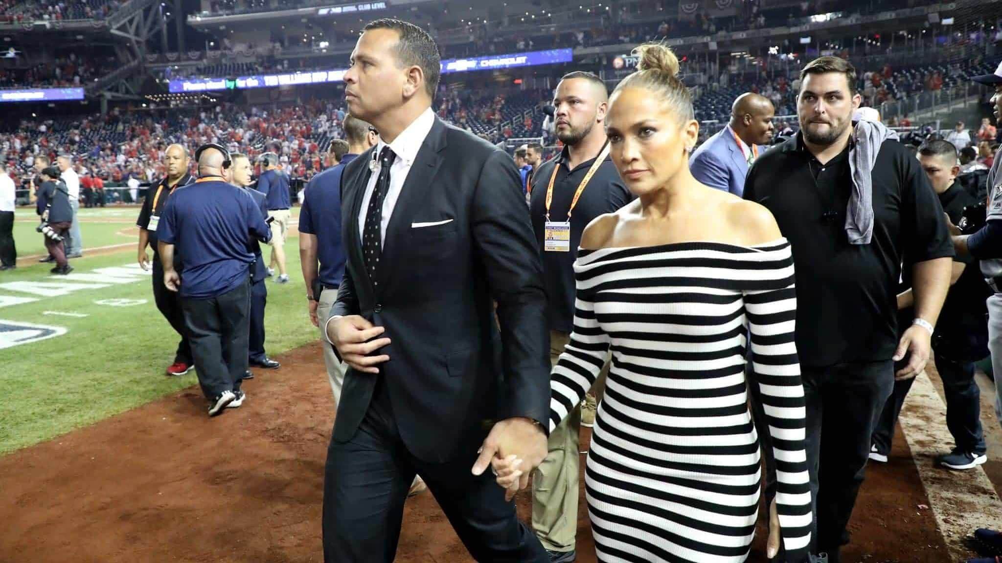 WASHINGTON, DC - JULY 17: Alex Rodriguez and Jennifer Lopez attend the 89th MLB All-Star Game, presented by Mastercard at Nationals Park on July 17, 2018 in Washington, DC. New York Mets