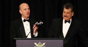 NEW YORK, NEW YORK - JANUARY 25: Gary Cohen and Keith Hernandez present Ron Darling with the Arthur and Milton Richman "You Gotta Have Heart" Award during the 97th annual New York Baseball Writers' Dinner on January 25, 2020 Sheraton New York in New York City.
