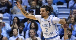 CHAPEL HILL, NORTH CAROLINA - MARCH 03: Cole Anthony #2 of the North Carolina Tar Heels reacts after making a three-point basket against the Wake Forest Demon Deacons during the first half of their game at the Dean Smith Center on March 03, 2020 in Chapel Hill, North Carolina.