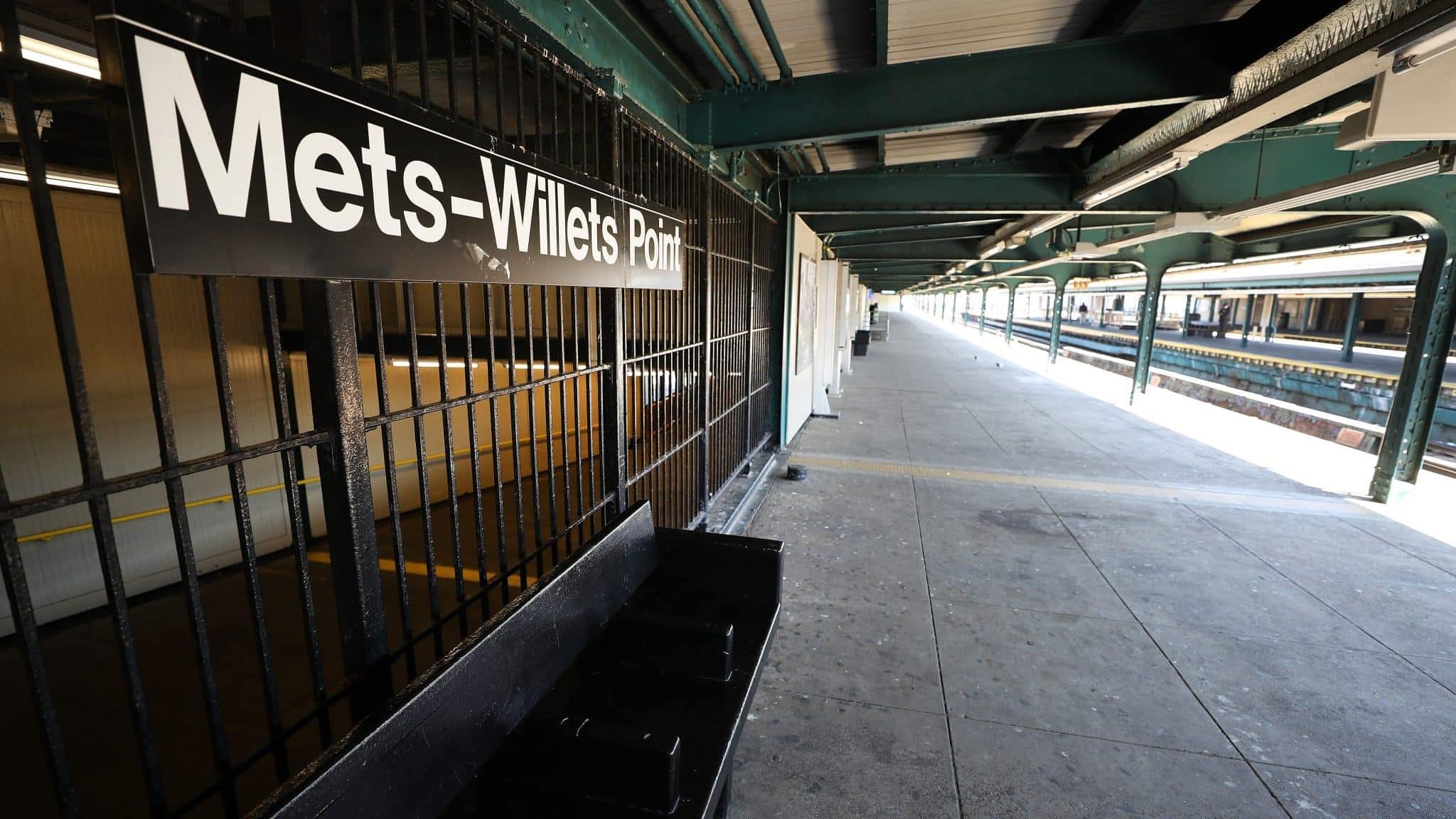 FLUSHING, NEW YORK - MARCH 26: The Subway stop platform to Citi Field remains empty on March 26, 2020. Citi Field is closed on the scheduled date for Opening Day March 26, 2020 in Flushing, New York. Major League Baseball has postponed the start of its season due to the coronavirus (COVID-19) outbreak and MLB commissioner Rob Manfred recently said the league is 