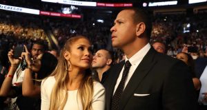LAS VEGAS, NV - AUGUST 26: Actress Jennifer Lopez and former MLB player Alex Rodriguez attend the super welterweight boxing match between Floyd Mayweather Jr. and Conor McGregor on August 26, 2017 at T-Mobile Arena in Las Vegas, Nevada. New York Mets