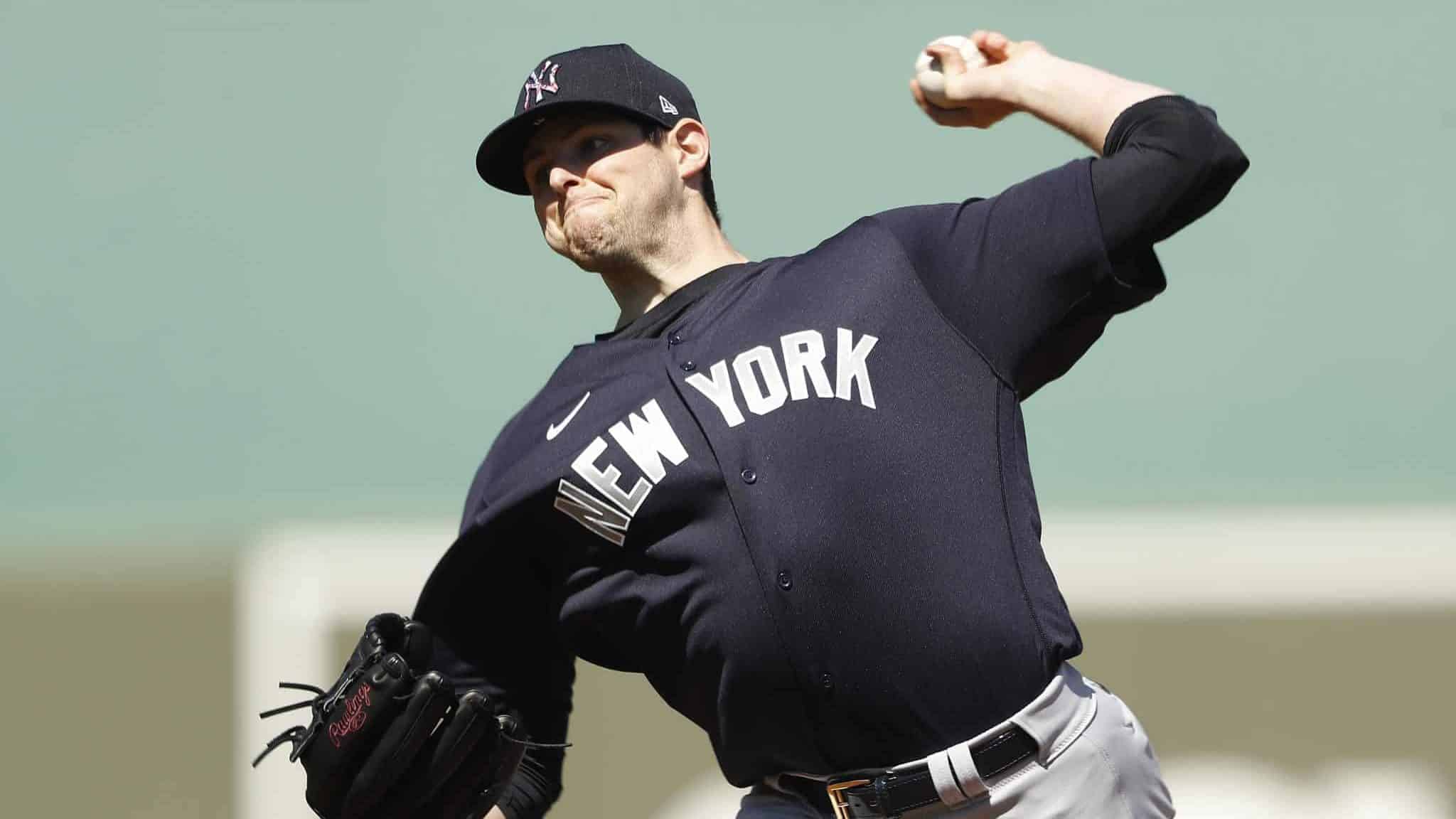 FORT MYERS, FLORIDA - FEBRUARY 29: Jordan Montgomery #47 of the New York Yankees delivers a pitch against the Boston Red Sox during the second inning of a Grapefruit League spring training game at JetBlue Park at Fenway South on February 29, 2020 in Fort Myers, Florida.