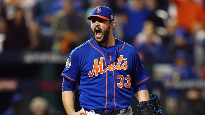 NEW YORK, NY - NOVEMBER 01: Matt Harvey #33 of the New York Mets reacts during Game Five of the 2015 World Series against the Kansas City Royals at Citi Field on November 1, 2015 in the Flushing neighborhood of the Queens borough of New York City.