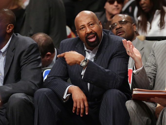 NEW YORK, NY - APRIL 15: Mike Woodson of the New York Knicks handles bench duties during the game against the Brooklyn Nets at the Barclays Center on April 15, 2014 in the Brooklyn borough of New York City. NOTE TO USER: User expressly acknowledges and agrees that, by downloading and/or using this Photograph, user is consenting to the terms and conditions of the Getty Images License Agreement.