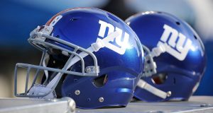 NASHVILLE, TN - DECEMBER 07: Helmets of the New York Giants rests on the sideline during a game against the Tennessee Titans at LP Field on December 7, 2014 in Nashville, Tennessee.
