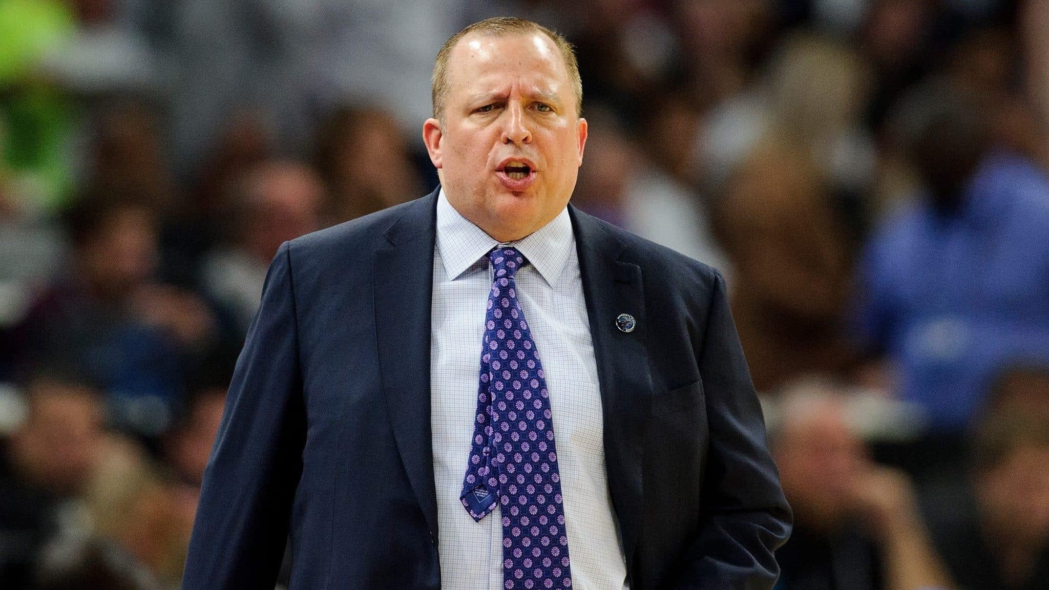 MINNEAPOLIS, MN - OCTOBER 20: Head coach Tom Thibodeau of the Minnesota Timberwolves looks on during the game against the Utah Jazz on October 20, 2017 at the Target Center in Minneapolis, Minnesota. The Timberwolves defeated the Jazz 100-97. NOTE TO USER: User expressly acknowledges and agrees that, by downloading and or using this Photograph, user is consenting to the terms and conditions of the Getty Images License Agreement.