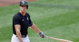 NEW YORK, NEW YORK - JULY 04: Aaron Judge #99 of the New York Yankees hits during summer workouts at Yankee Stadium on July 04, 2020 in the Bronx borough of New York City.