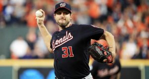 HOUSTON, TEXAS - OCTOBER 30: Max Scherzer #31 of the Washington Nationals delivers the pitch against the Houston Astros during the second inning in Game Seven of the 2019 World Series at Minute Maid Park on October 30, 2019 in Houston, Texas.