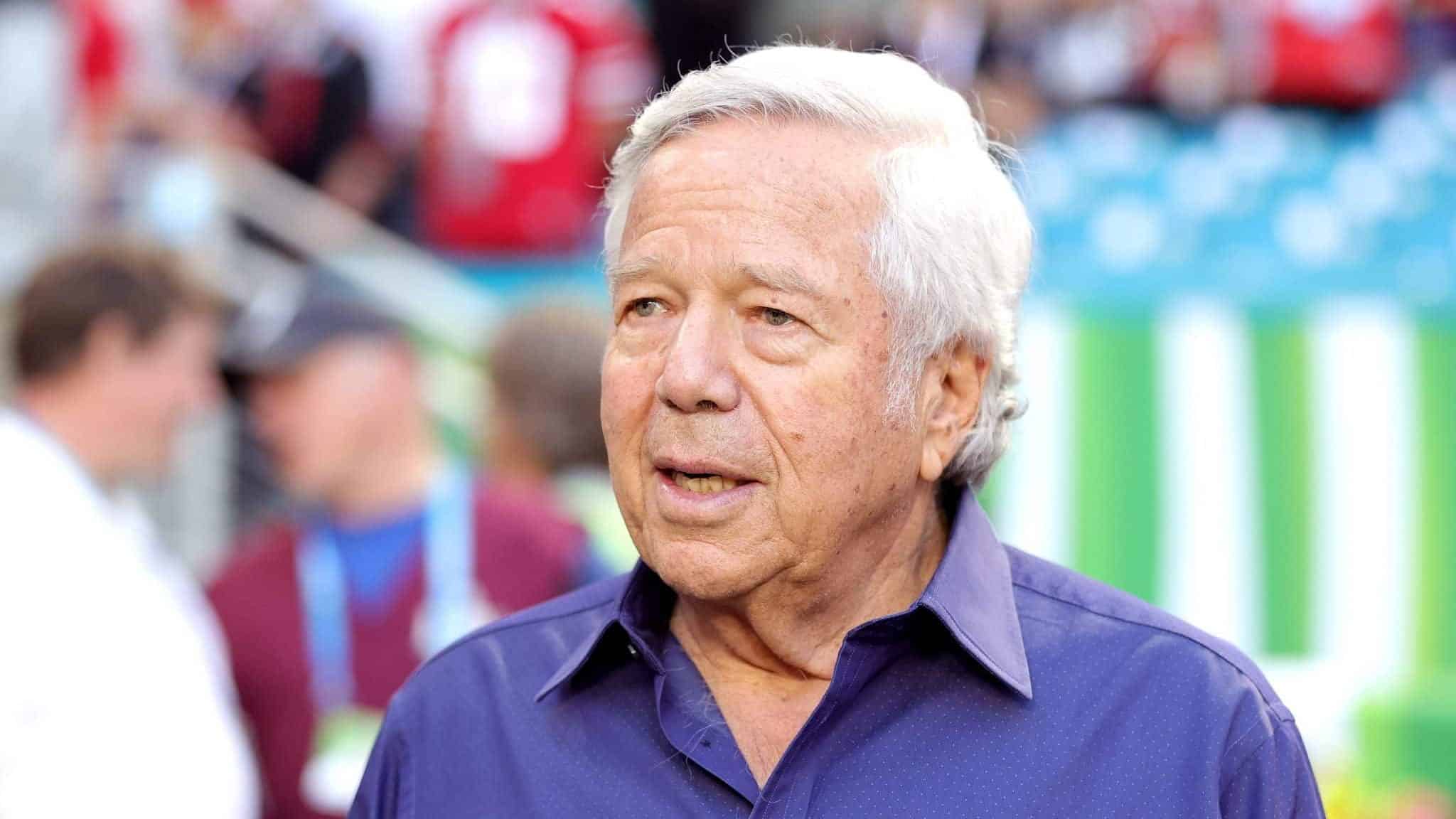 MIAMI, FLORIDA - FEBRUARY 02: New England Patriots owner Robert Kraft looks on prior to Super Bowl LIV between the San Francisco 49ers and the Kansas City Chiefs at Hard Rock Stadium on February 02, 2020 in Miami, Florida. New York Mets