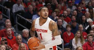 DAYTON, OHIO - FEBRUARY 22: Obi Toppin #1 of the Dayton Flyers looks to pass the ball in the game against the Duquesne Dukes at UD Arena on February 22, 2020 in Dayton, Ohio.