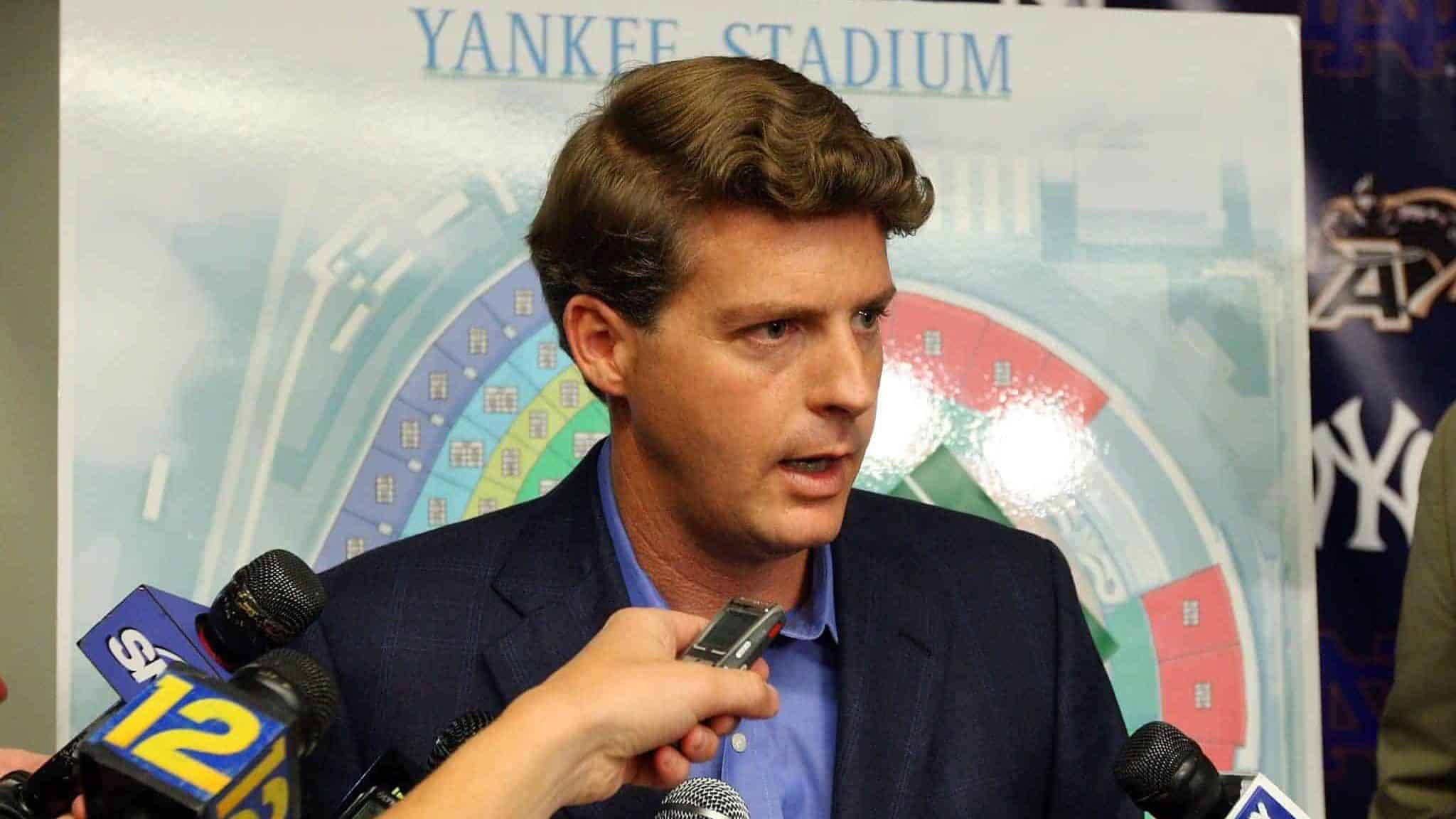 NEW YORK - JULY 20: New York Yankees Managing General Partner Hal Steinbrenner speaks during a press conference announcing that Yankee Stadium will play host to the 2010 Notre Dame v Army college football game on July 19, 2009 at Yankee Stadium in the Bronx borough of New York City. The game is to be played on November 20, 2010.