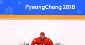 GANGNEUNG, SOUTH KOREA - FEBRUARY 25: Ilya Sorokin #31 of Olympic Athlete from Russia warms up before the Men's Ice Hockey Gold Medal Game against Germany on day sixteen of the PyeongChang 2018 Winter Olympic Games at Gangneung Hockey Centre on February 25, 2018 in Gangneung, South Korea.