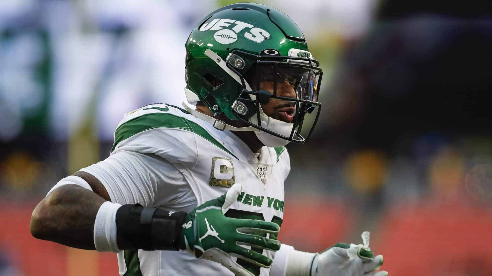 LANDOVER, MD - NOVEMBER 17: Jamal Adams #33 of the New York Jets reacts to a play during the second half of the game against the Washington Redskins at FedExField on November 17, 2019 in Landover, Maryland.