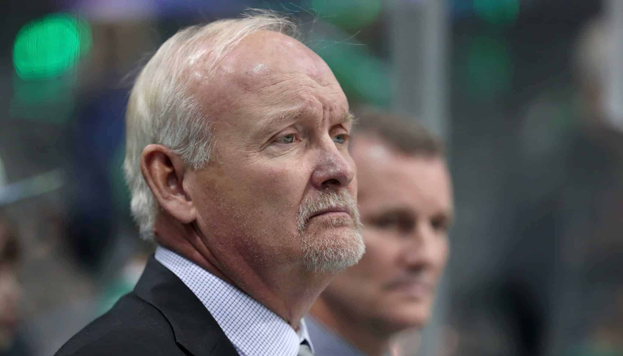 DALLAS, TX - DECEMBER 15: Head coach Lindy Ruff looks on as the Dallas Stars prepare to take on the New York Rangers at American Airlines Center on December 15, 2016 in Dallas, Texas.