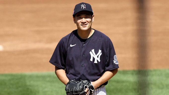 NEW YORK, NEW YORK - JULY 04: Masahiro Tanaka #19 of the New York Yankees works from the pitcher's mound during summer workouts at Yankee Stadium on July 04, 2020 in the Bronx borough of New York City.
