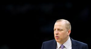 BOSTON, MASSACHUSETTS - JANUARY 02: Tom Thibodeau of the Minnesota Timberwolves looks on during the game against the Boston Celtics at TD Garden on January 02, 2019 in Boston, Massachusetts. NOTE TO USER: User expressly acknowledges and agrees that, by downloading and or using this photograph, User is consenting to the terms and conditions of the Getty Images License Agreement.