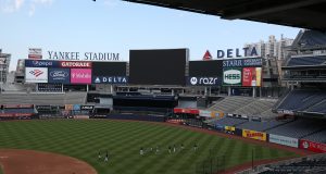 NEW YORK, NEW YORK - JULY 04: The New York Yankees work out in an empty stadium during summer workouts at Yankee Stadium on July 04, 2020 in the Bronx borough of New York City.