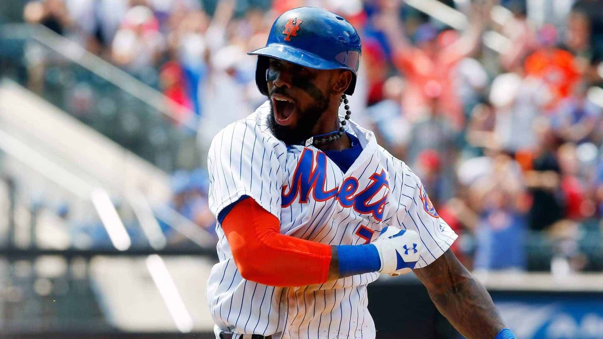 NEW YORK, NY - JULY 20: Jose Reyes #7 of the New York Mets celebrates his ninth inning game-winning infield base hit against the St. Louis Cardinals on July 20, 2017 at Citi Field in the Flushing neighborhood of the Queens borough of New York City.