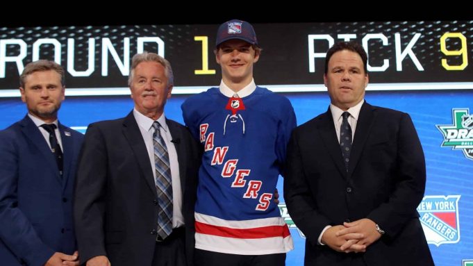 DALLAS, TX - JUNE 22: Vitali Kravtsov pose after being selected ninth overall by the New York Rangers during the first round of the 2018 NHL Draft at American Airlines Center on June 22, 2018 in Dallas, Texas.